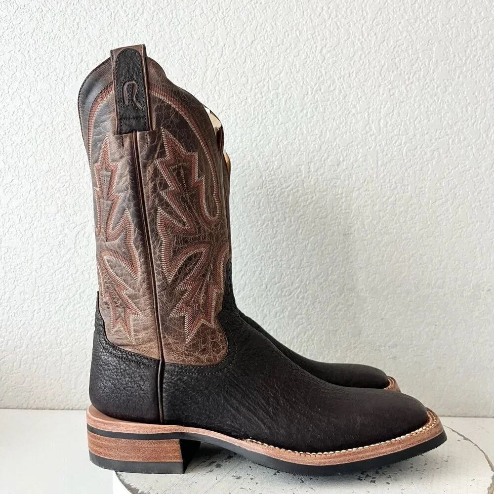 NEW Rod Patrick Mens Cowboy Boots 7.5 B Brown Shark Leather Western Square Toe - Picture 2 of 12